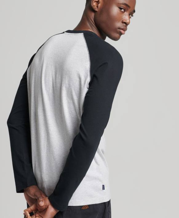 erkekler Superdry koyu gri organik pamuklu temel uzun kollu beyzbol top NNTB1550