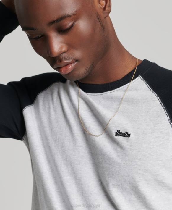 erkekler Superdry koyu gri organik pamuklu temel uzun kollu beyzbol top NNTB1550