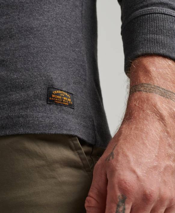 erkekler Superdry koyu gri organik pamuklu uzun kollu henley top NNTB6376