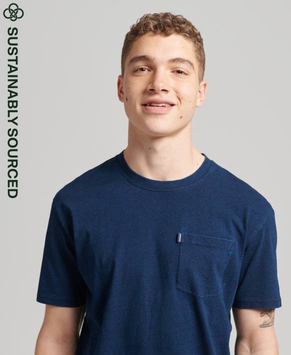 erkekler Superdry koyu mavi organik pamuklu eski indigo t-shirt NNTB4892