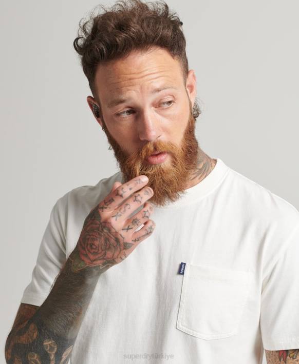 erkekler Superdry krem organik pamuklu cepli t-shirt NNTB4798