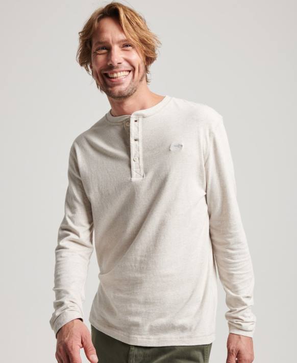 erkekler Superdry krem organik pamuklu eski logo işlemeli henley top NNTB1488