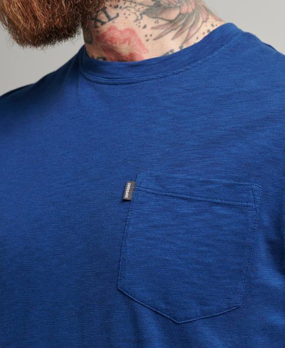 erkekler Superdry mavi organik pamuklu bisiklet yaka, düğümlü cepli t-shirt NNTB4884