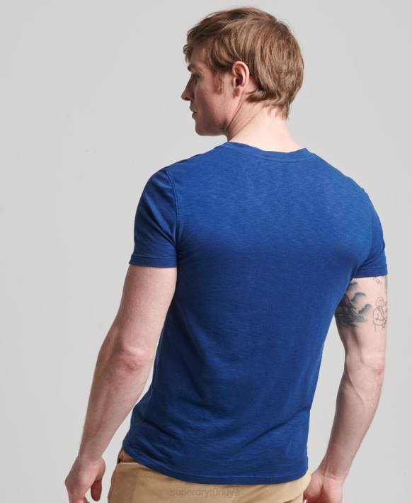 erkekler Superdry mavi organik pamuklu v yaka düğümlü cepli t-shirt NNTB4877