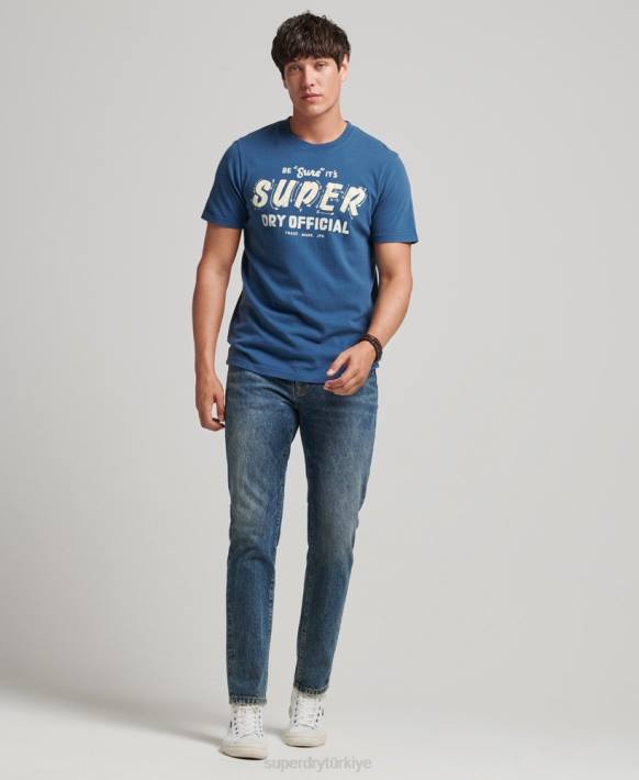 erkekler Superdry mavi vintage tabela yazar t-shirt NNTB4850