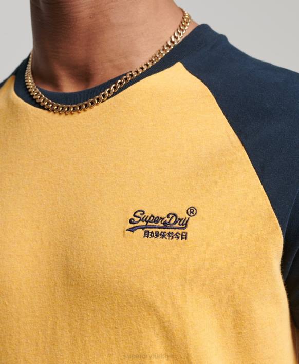 erkekler Superdry sarı organik pamuklu beyzbol tişörtü NNTB4805