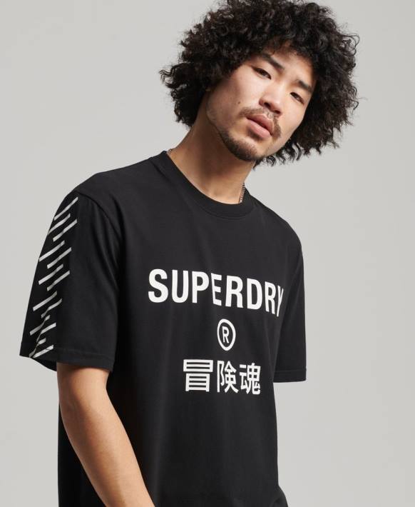 erkekler Superdry siyah kod çekirdekli spor tişört NNTB4841