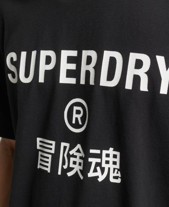 erkekler Superdry siyah kod çekirdekli spor tişört NNTB4841