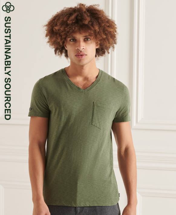 erkekler Superdry yeşil organik pamuklu v yaka düğümlü cepli t-shirt NNTB4846