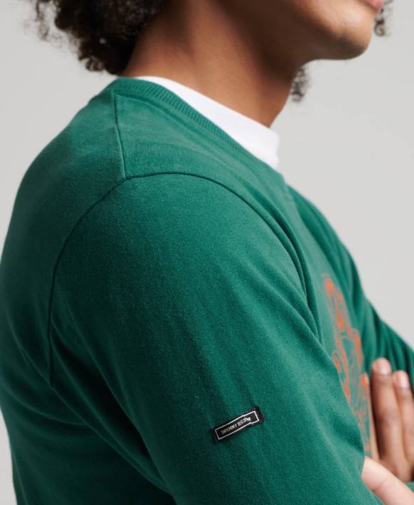 erkekler Superdry yeşil psych rock uzun kollu top NNTB1554