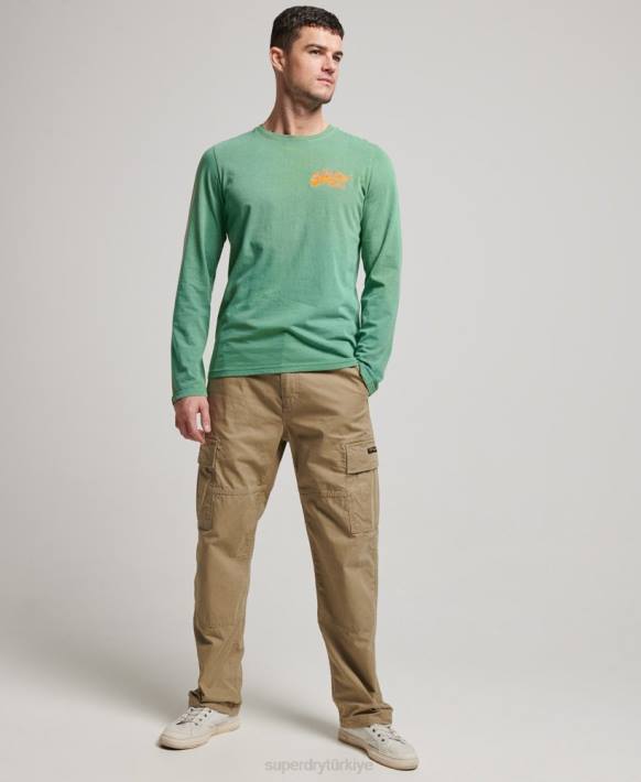 erkekler Superdry yeşil vintage logo neon uzun kollu üst NNTB1507