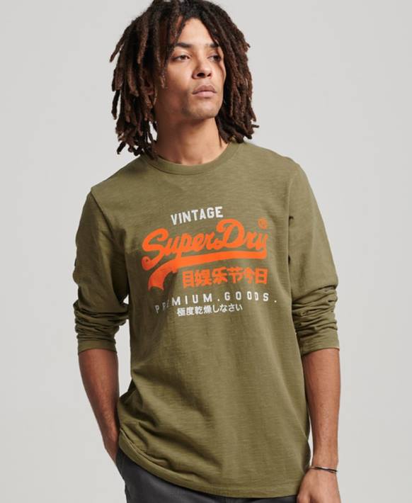 erkekler Superdry yeşil vintage logo overdyed uzun kollu t-shirt NNTB1485