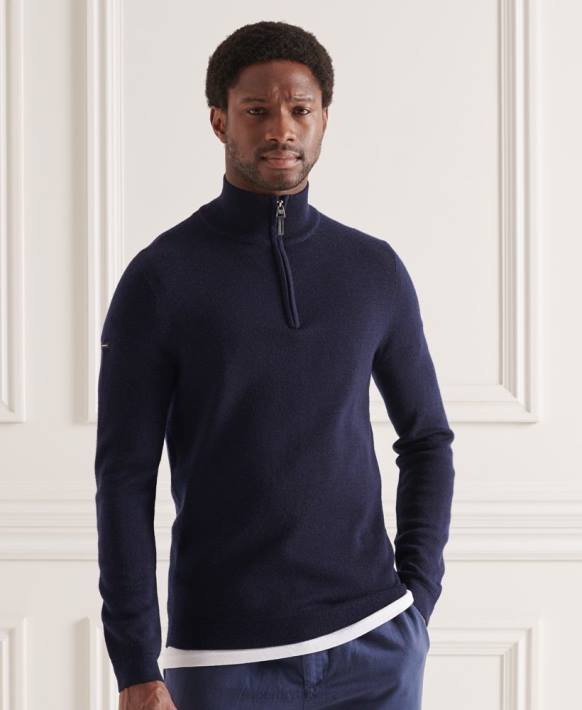 erkekler Superdry Donanma merinos henley süveter NNTB1340