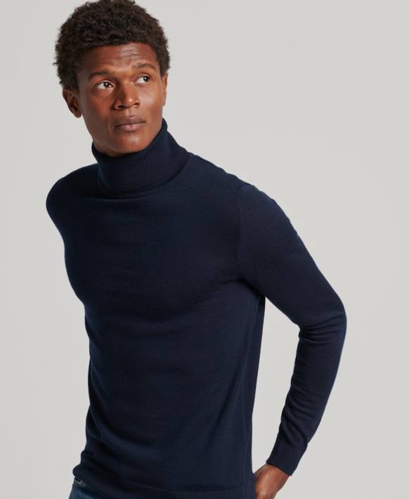 erkekler Superdry Donanma merinos kıvrık boyunlu kazak NNTB1297