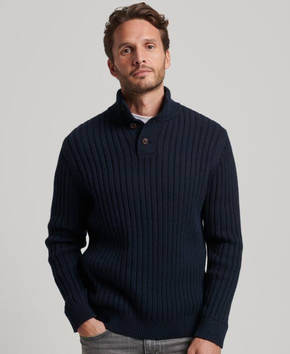 erkekler Superdry Donanma nervürlü henley kazak NNTB5273