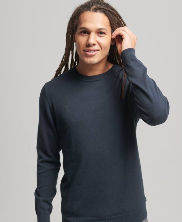 erkekler Superdry Donanma pamuklu ekip örgüsü kazak NNTB5322