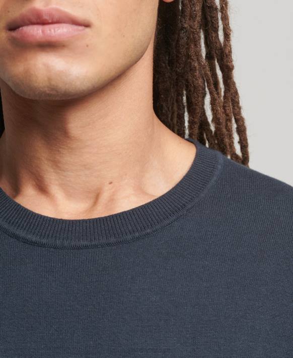 erkekler Superdry Donanma pamuklu ekip örgüsü kazak NNTB5322