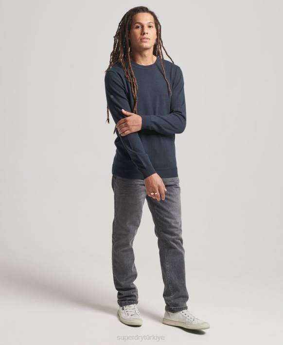 erkekler Superdry Donanma pamuklu ekip örgüsü kazak NNTB5322