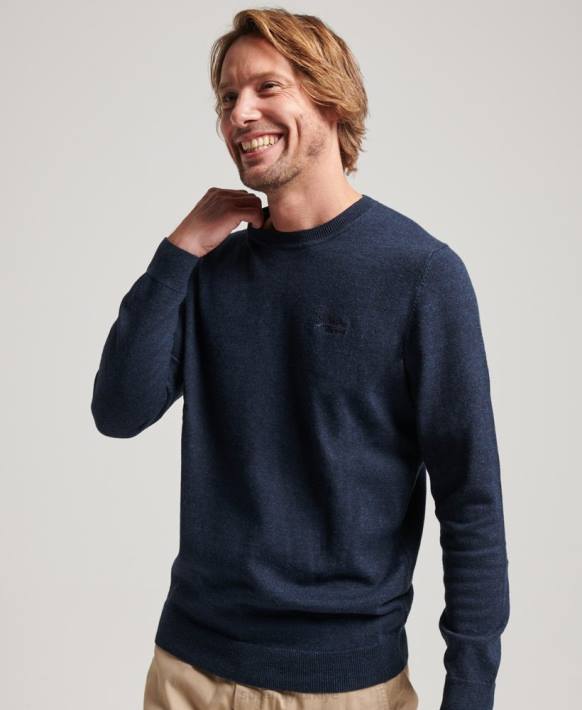 erkekler Superdry Donanma turuncu etiketli ekip atlayıcısı NNTB5341