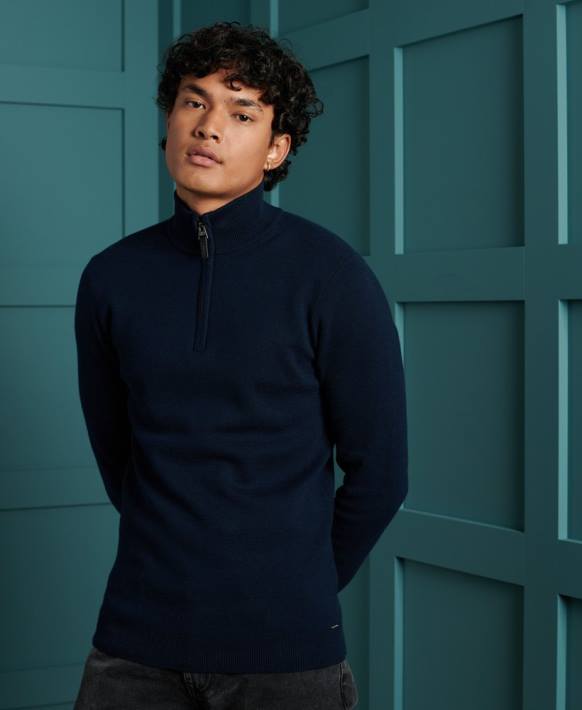 erkekler Superdry Donanma turuncu etiketli pamuklu henley kazak NNTB1345