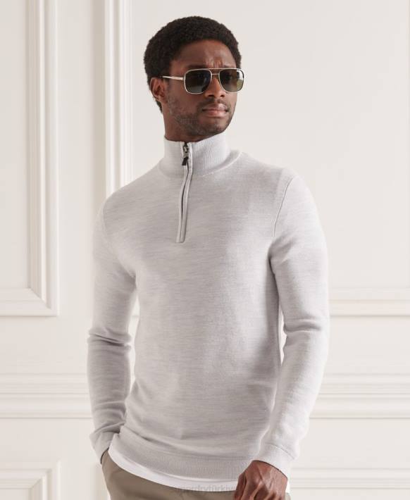 erkekler Superdry açık gri merinos henley süveter NNTB5320