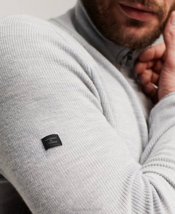 erkekler Superdry açık gri merinos yarım fermuarlı kazak NNTB1252