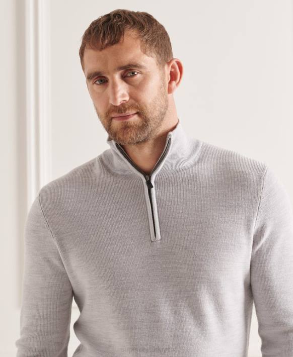 erkekler Superdry açık gri stüdyo merinos henley jumper NNTB5305