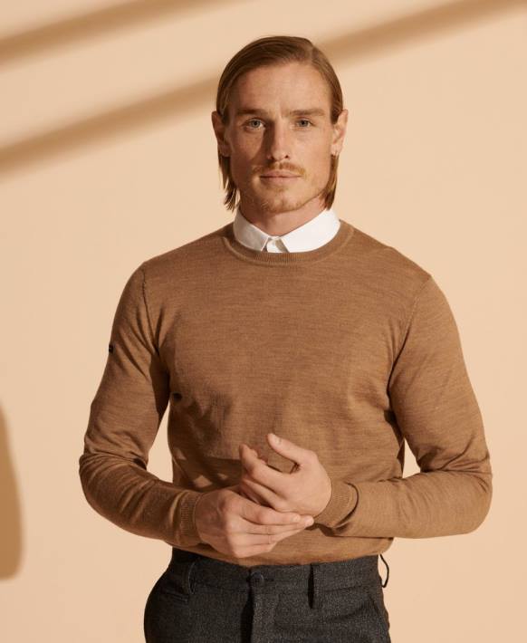 erkekler Superdry bej merinos hafif mürettebat atlama teli NNTB5334