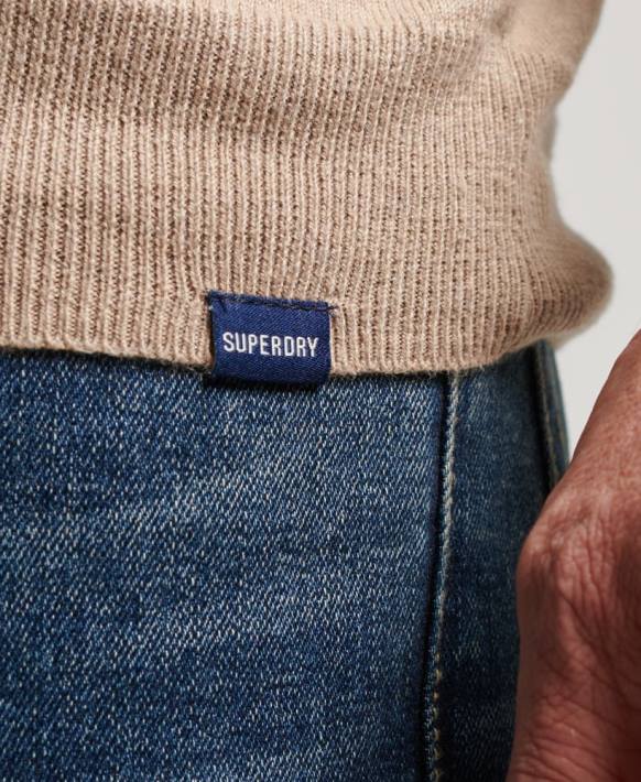 erkekler Superdry bej organik pamuklu kaşmir mürettebat süveteri NNTB5264