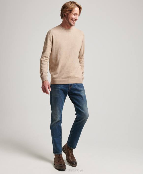 erkekler Superdry bej organik pamuklu kaşmir mürettebat süveteri NNTB5264