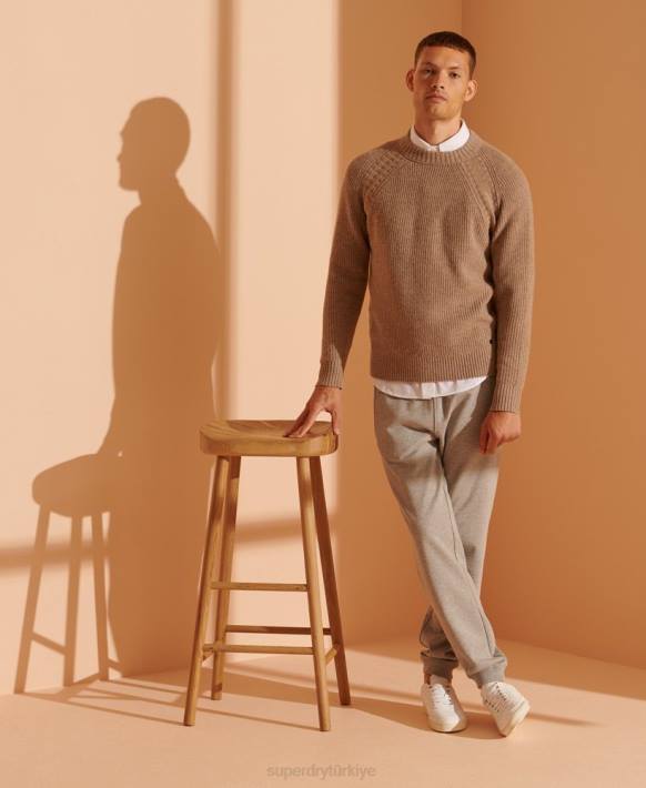 erkekler Superdry bej sınırlı sayıda yak merinos karışımı kazak NNTB5355