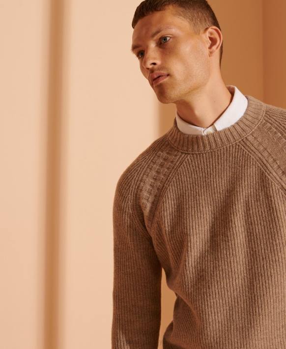 erkekler Superdry bej sınırlı sayıda yak merinos karışımı kazak NNTB5355