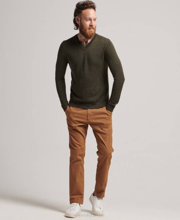 erkekler Superdry haki merinos v yaka kazak NNTB5285