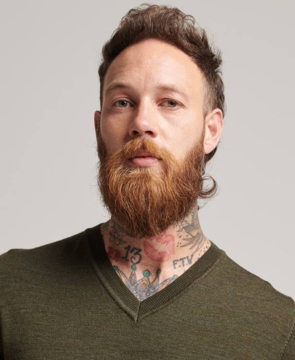 erkekler Superdry haki merinos v yaka kazak NNTB5285