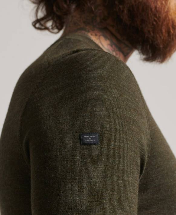 erkekler Superdry haki merinos v yaka kazak NNTB5285