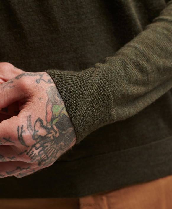 erkekler Superdry haki merinos v yaka kazak NNTB5285