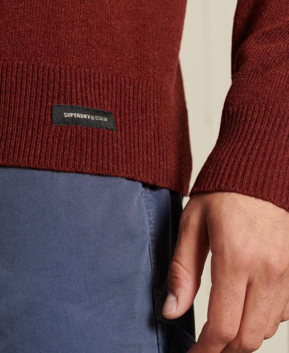 erkekler Superdry kırmızı kuzu yünü hafif mürettebat kazağı NNTB5282