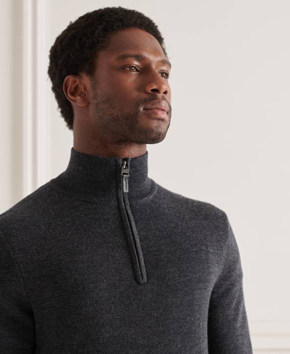 erkekler Superdry koyu gri merinos henley süveter NNTB1339