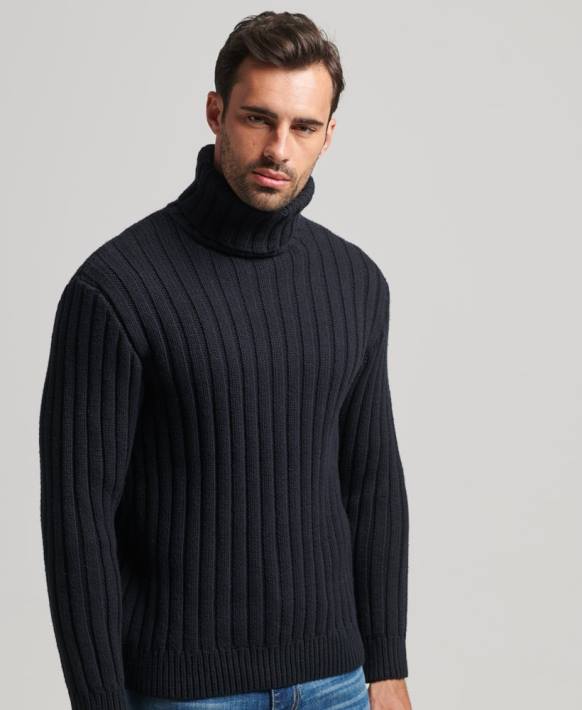 erkekler Superdry koyu gri merinos karışımlı kıvrık yakalı kazak NNTB5280