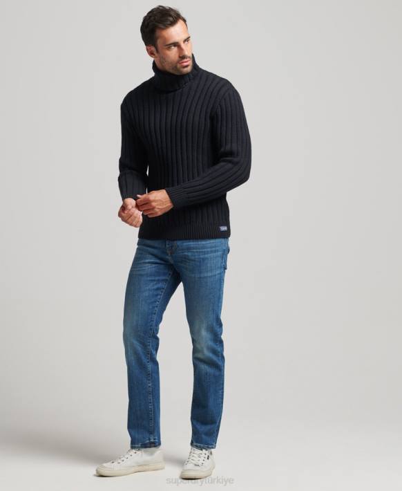 erkekler Superdry koyu gri merinos karışımlı kıvrık yakalı kazak NNTB5280