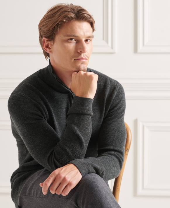 erkekler Superdry koyu gri stüdyo merinos henley jumper NNTB1293