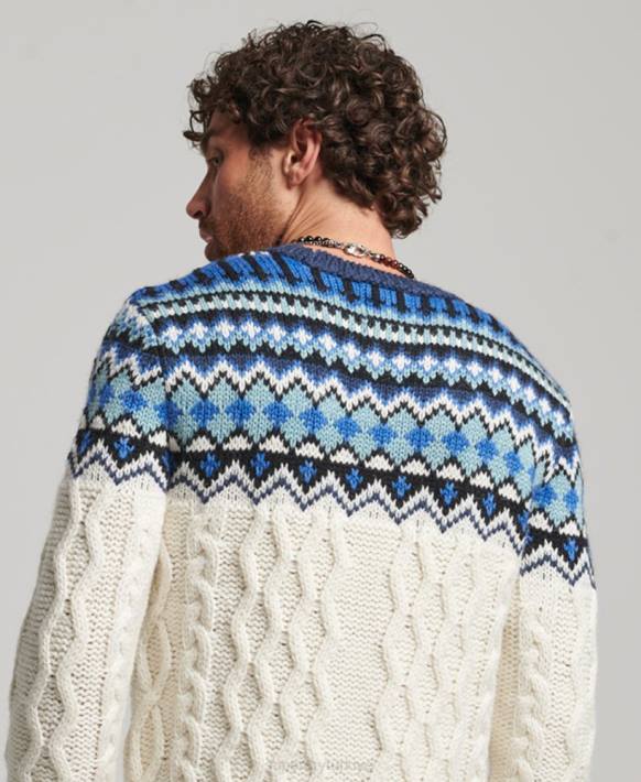 erkekler Superdry krem fairisle ekip örgü süveter NNTB5244