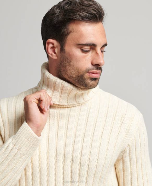 erkekler Superdry krem merinos karışımlı kıvrık yakalı kazak NNTB5238