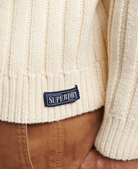 erkekler Superdry krem merinos karışımlı kıvrık yakalı kazak NNTB5238