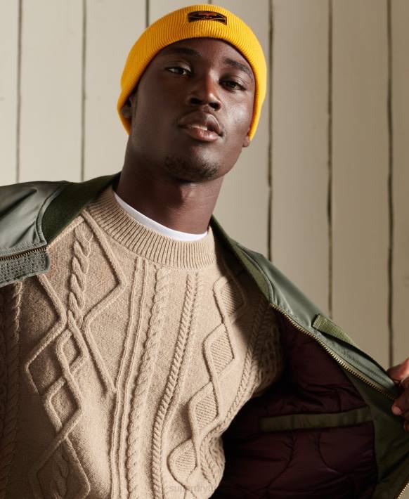 erkekler Superdry krem patchwork kablo ekibi jumper NNTB5313