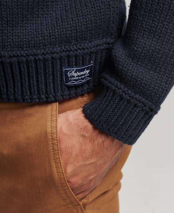 erkekler Superdry mavi desenli örgü şal kazak NNTB5241