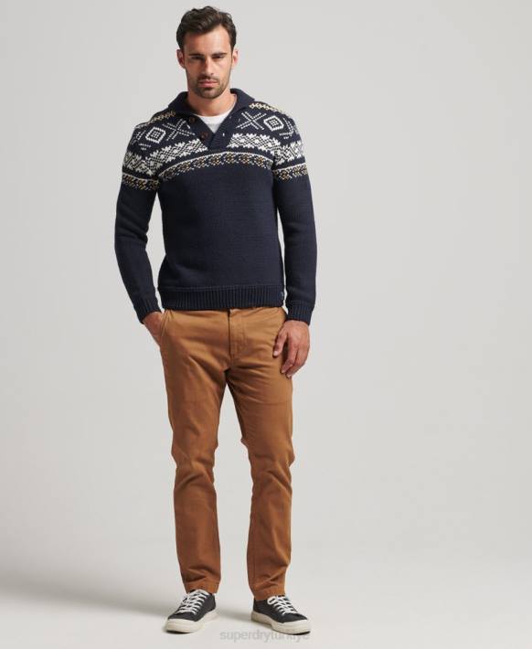 erkekler Superdry mavi desenli örgü şal kazak NNTB5241