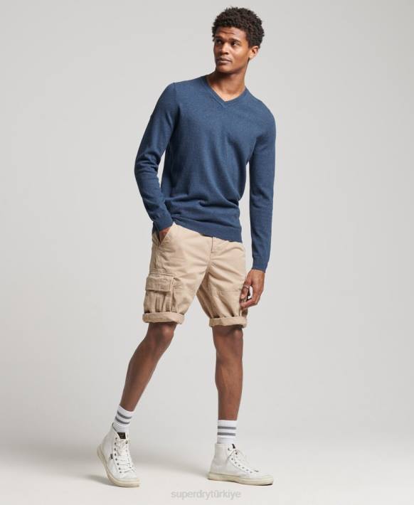 erkekler Superdry mavi organik pamuk eski kaşmir karışımı kazak NNTB5248