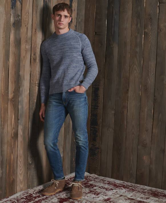 erkekler Superdry mavi organik pamuk kilit taşı ekip örgüsü kazak NNTB5316