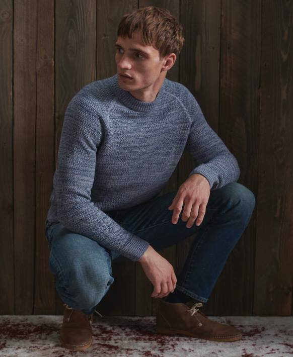 erkekler Superdry mavi organik pamuk kilit taşı ekip örgüsü kazak NNTB5316